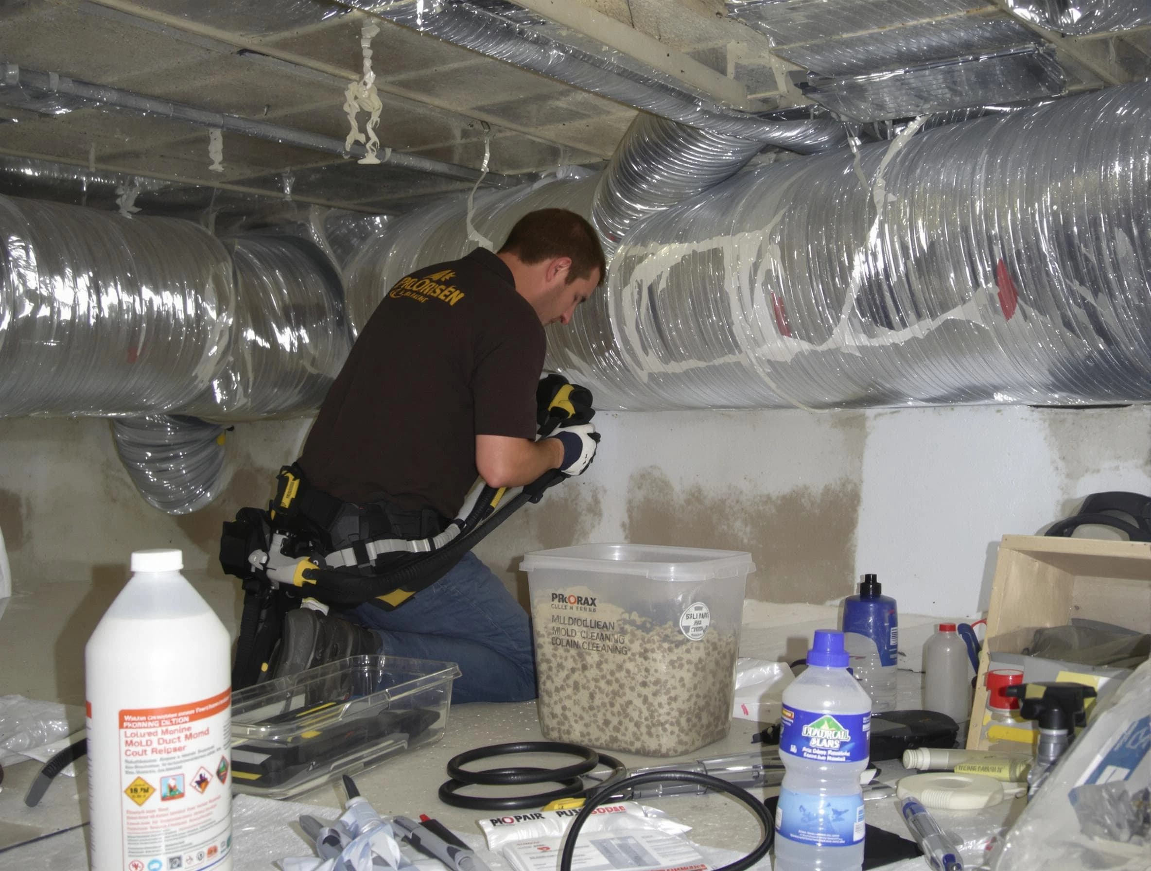Centerville Air Duct Cleaning specialist performing professional mold removal from air ducts in Centerville