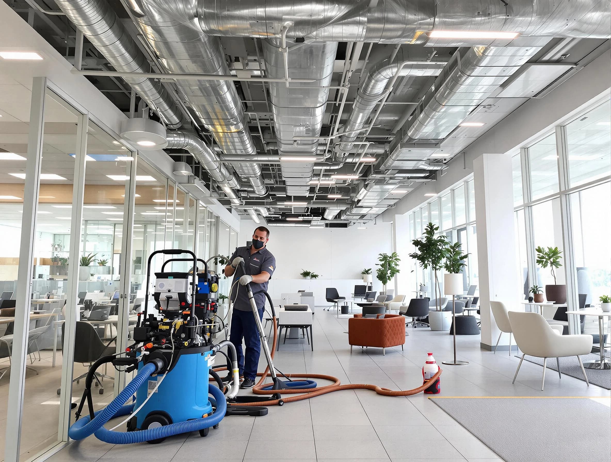 Centerville Air Duct Cleaning team conducting comprehensive commercial duct cleaning at a business location in Centerville